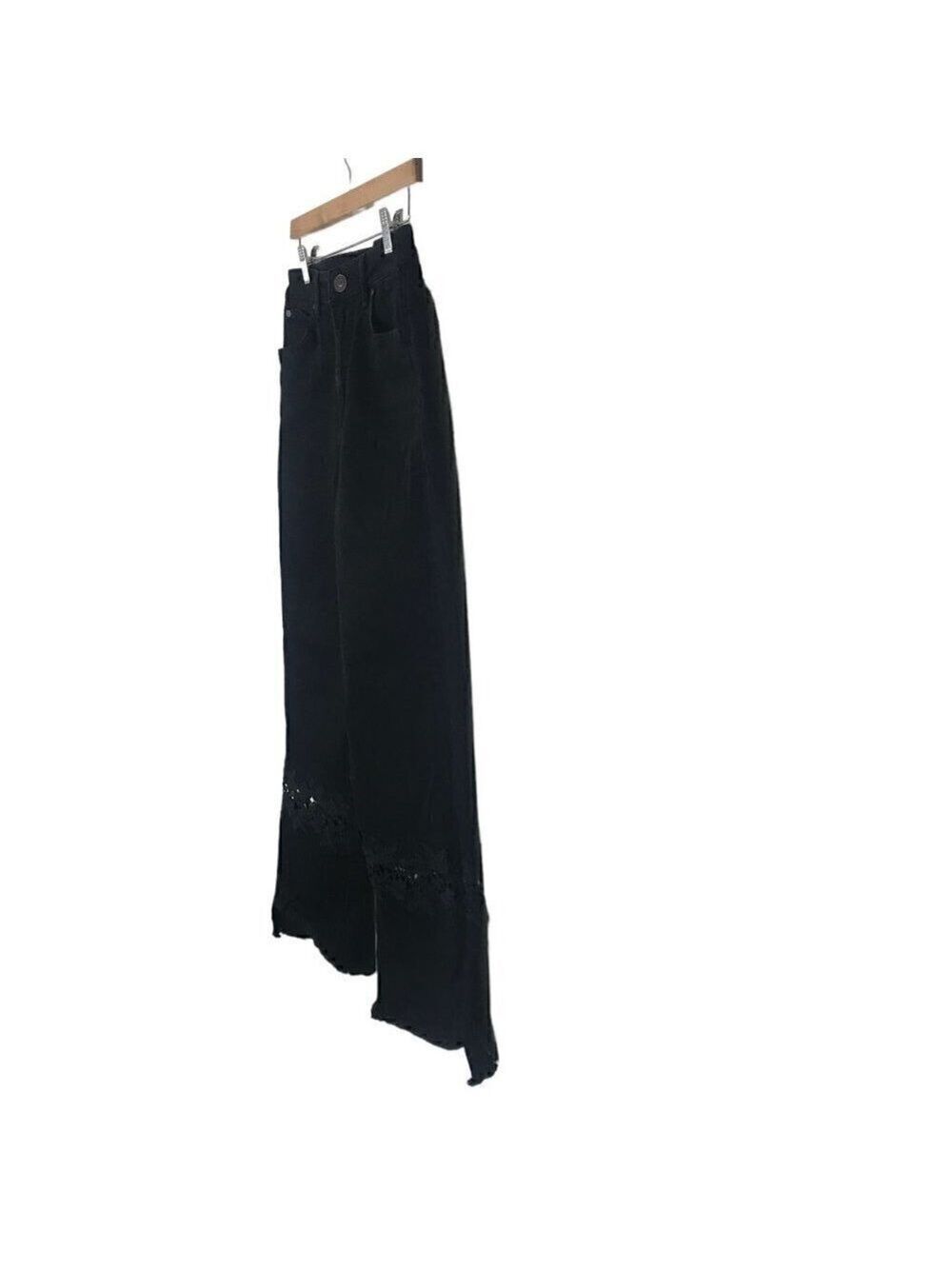 Sandro Paris Tori Flared Lace Inset High Rise Raw Hem Jeans Size 38 (M /6-8) - Picture 5 of 10